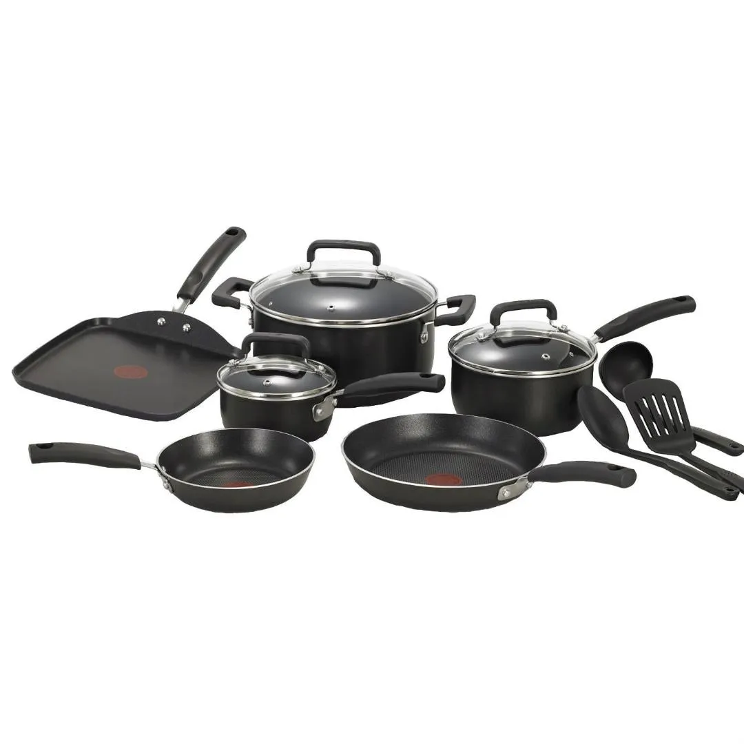 12-Piece Nonstick Dishwasher Safe Cookware Set in Black