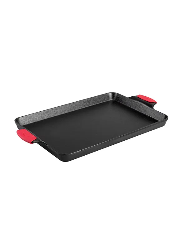 15.5 x 10.5 Inch Seasoned Cast Iron Baking Pan with BONUS Silicone Grips Handle Holders