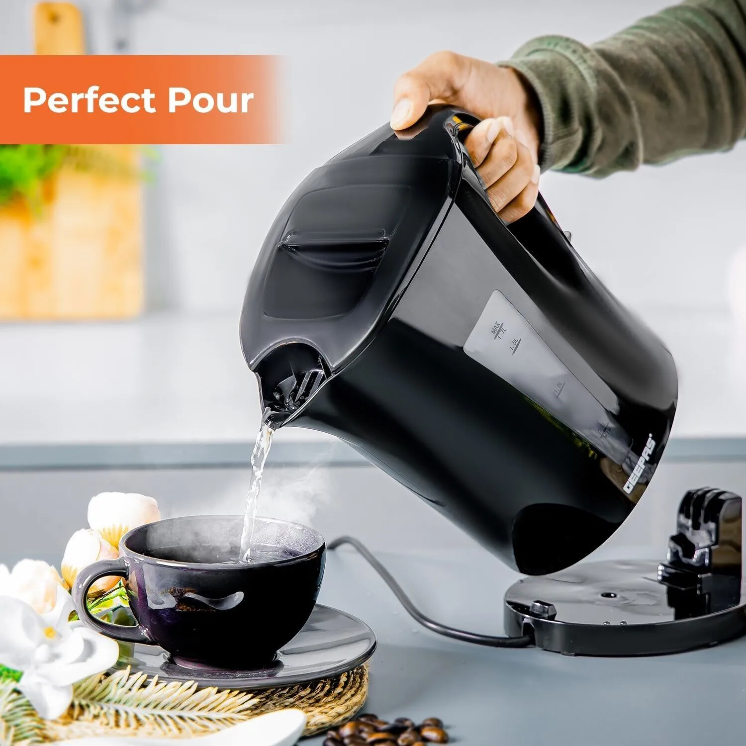 1.7L Fast-Boil Cordless Black Electric Kettle