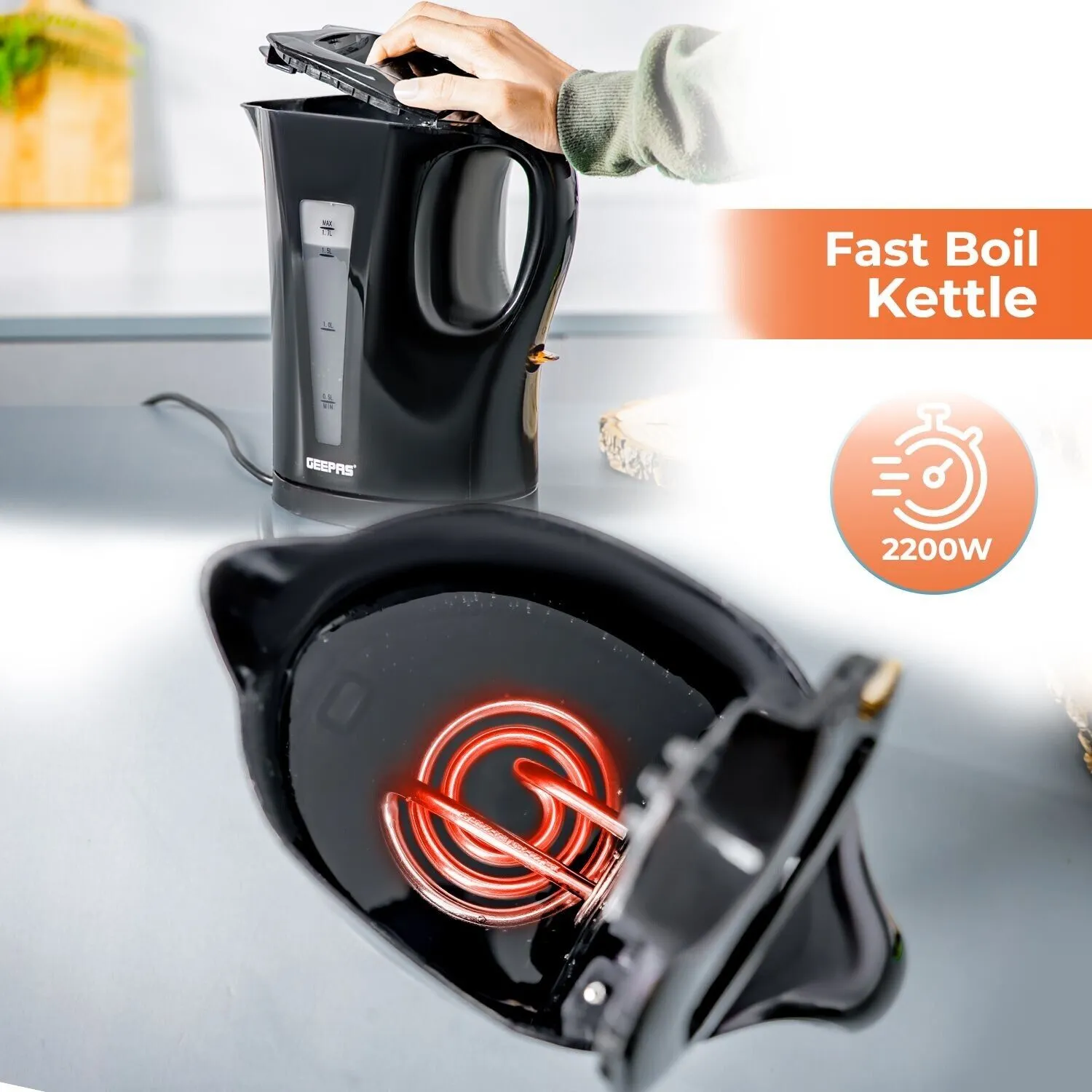 1.7L Fast-Boil Cordless Black Electric Kettle