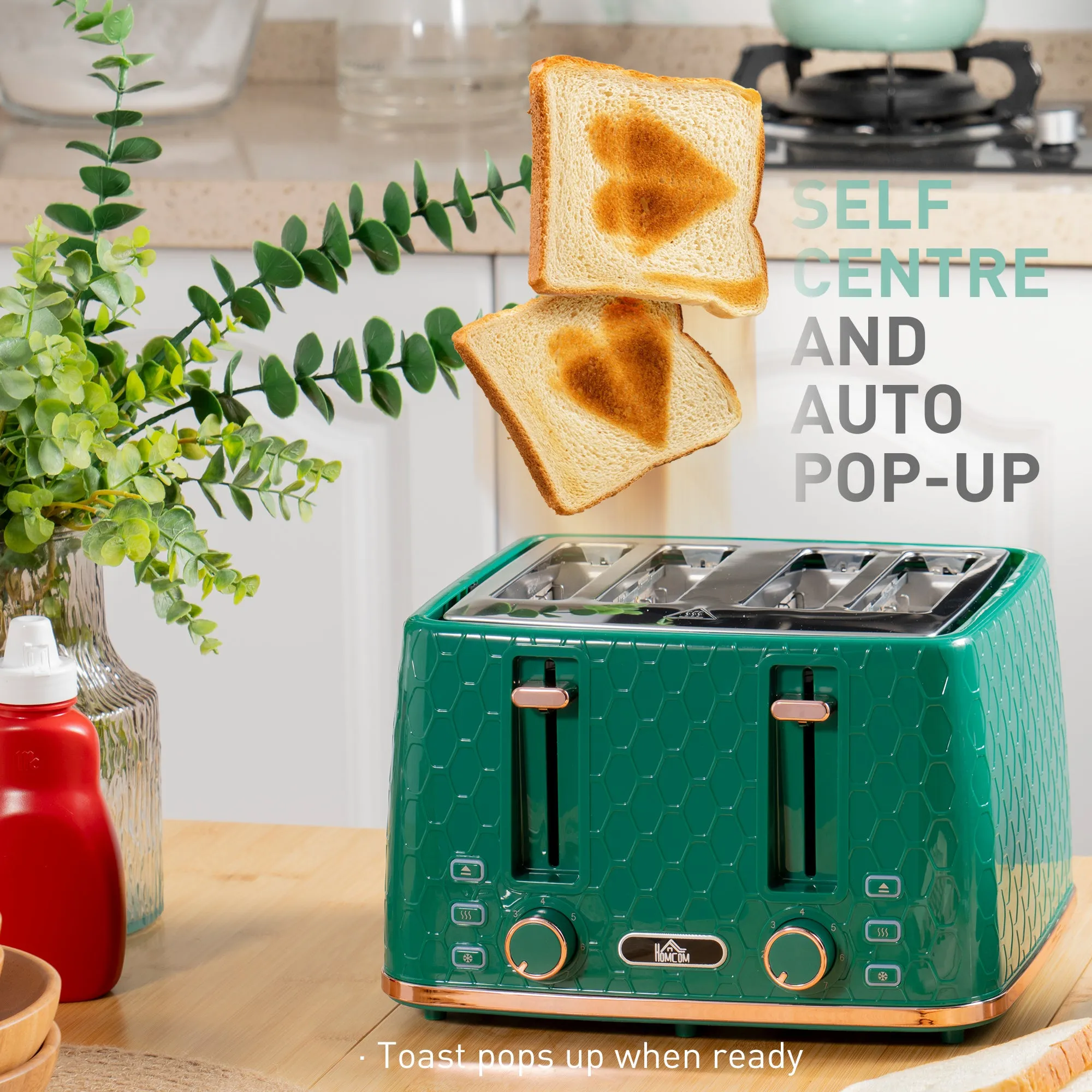 1.7L Kettle and Toaster Set with Defrost Reheat and Crumb Tray Green