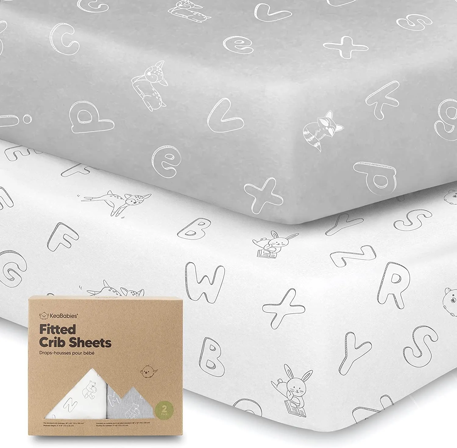 2-Pack Organic Crib Sheets for Boys, Girls - Jersey Fitted Baby Crib Sheets Neutral, Crib Mattress Sheet, Cotton Crib Sheets, Soft Baby Sheets, Unisex Crib Fitted Sheet (ABC Land Cloud)