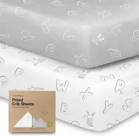 2-Pack Organic Crib Sheets for Boys, Girls - Jersey Fitted Baby Crib Sheets Neutral, Crib Mattress Sheet, Cotton Crib Sheets, Soft Baby Sheets, Unisex Crib Fitted Sheet (ABC Land Cloud)