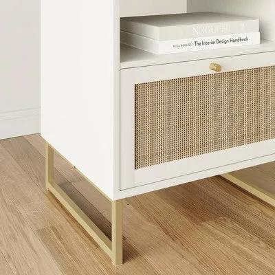 22" Mina Rattan and Wood Nightstand Side Table Matte White/Gold - Nathan James