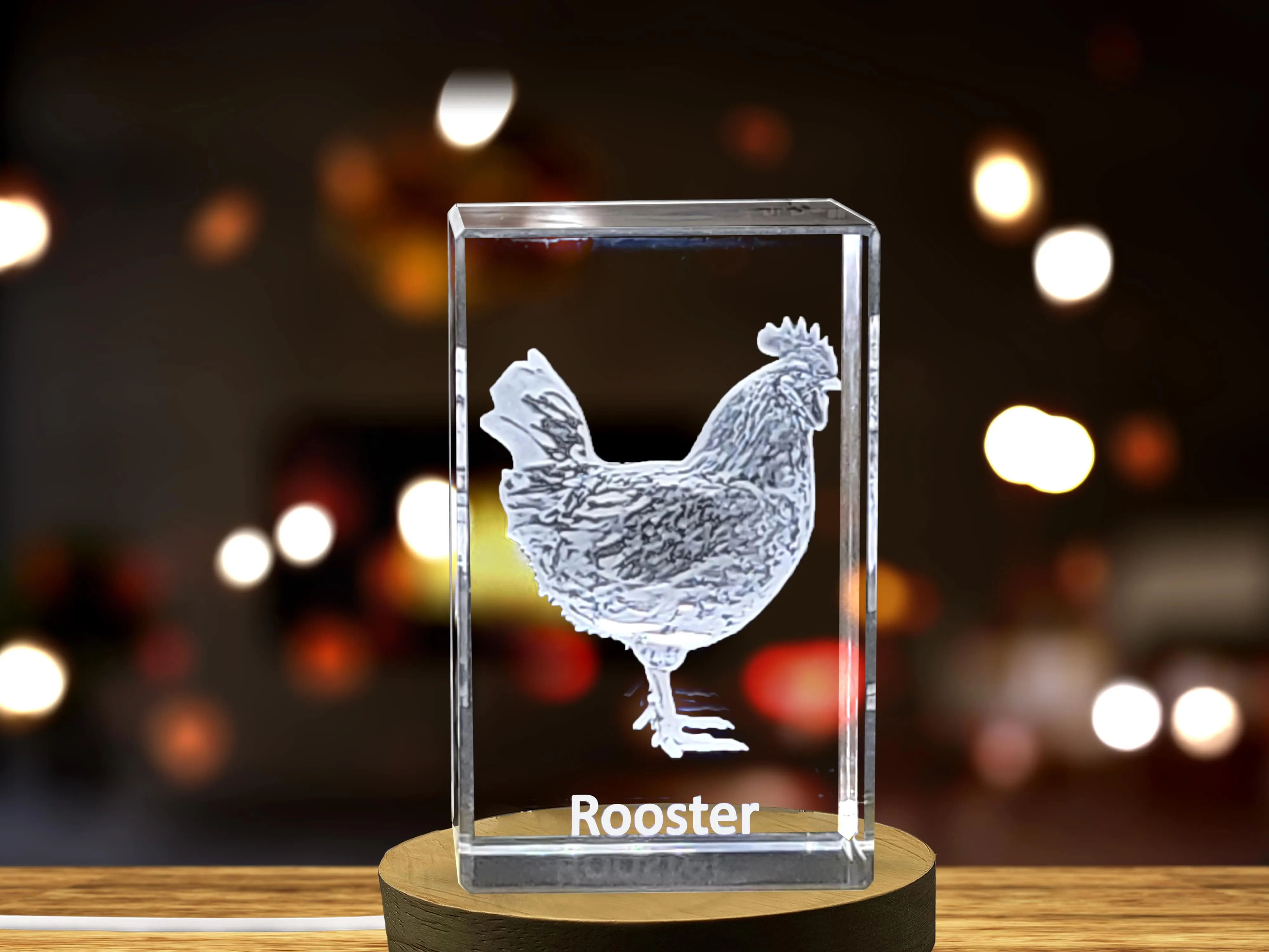 3D Engraved Crystal Rooster Majesty Keepsake - Made in Canada