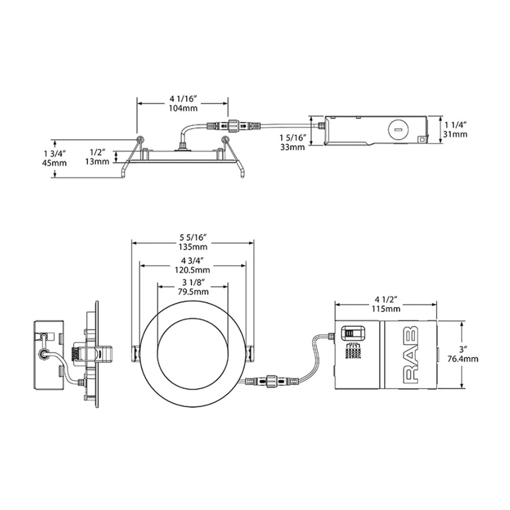 4" Edge-Lit Wafer LED Canless Recessed Light, 700 Lumens, Selectable 2700K to 5000K, Smooth Trim