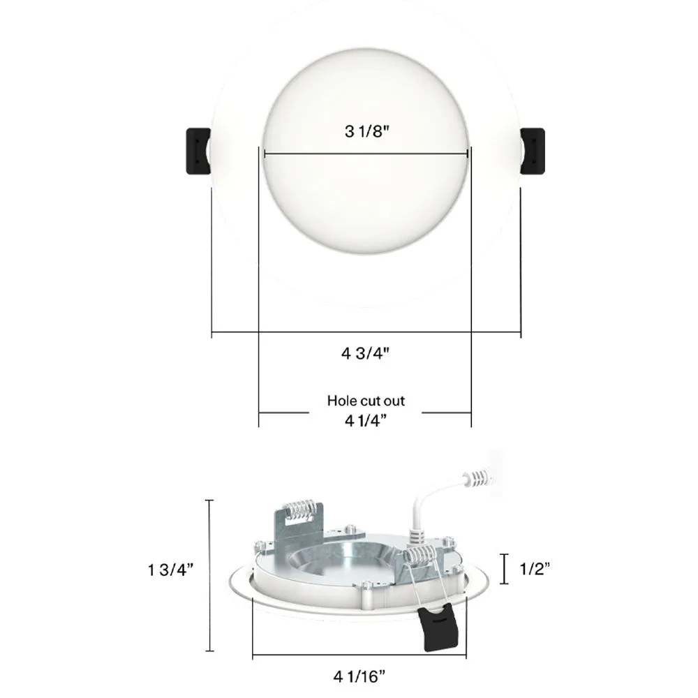 4" Edge-Lit Wafer LED Canless Recessed Light, 700 Lumens, Selectable 2700K to 5000K, Smooth Trim