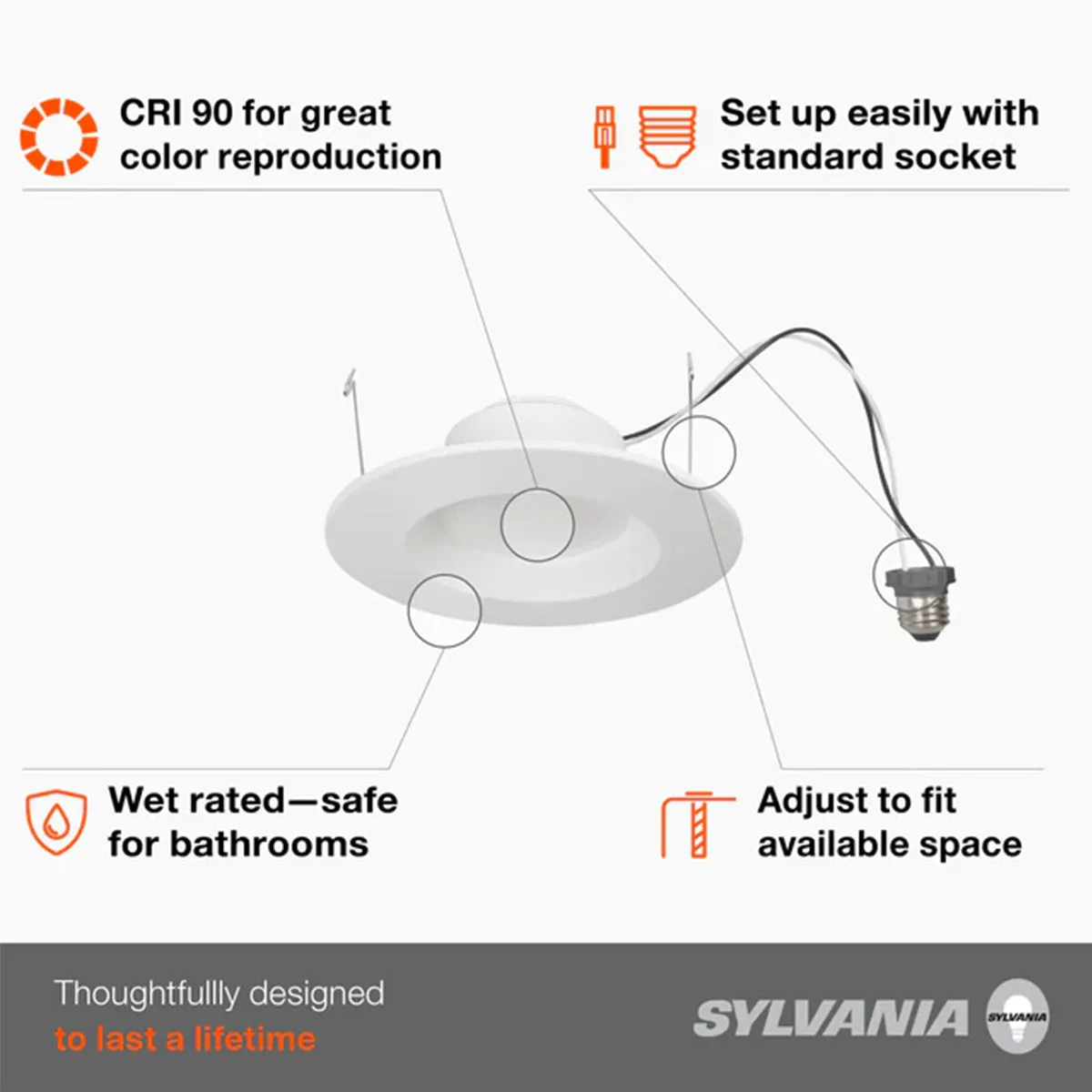 5/6'' Recessed LED Can Light, 700 Lumens, 65W Equal, 3000K, Smooth White Trim