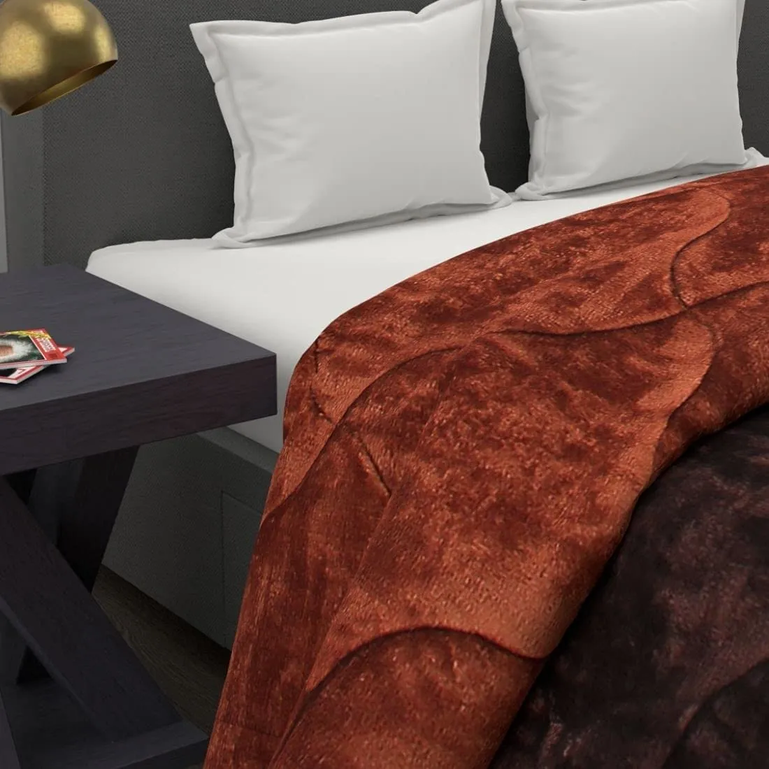 A Homes Grace Soft and Cozy Reversible Double Bed Winter Quilt - Premium Bedding Collection (Chocolate Brown & Dark Brown) (Fur)