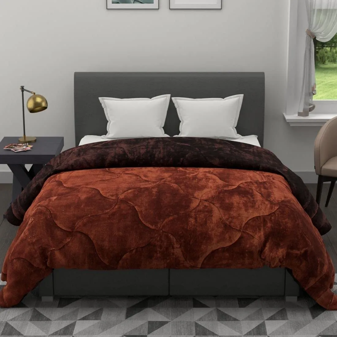 A Homes Grace Soft and Cozy Reversible Double Bed Winter Quilt - Premium Bedding Collection (Chocolate Brown & Dark Brown) (Fur)