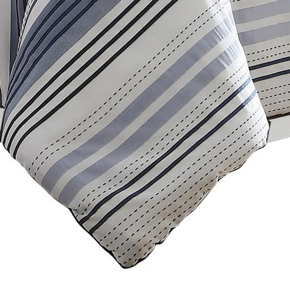 Alfa 5 Piece Queen Comforter Set, Jacquard Woven Stripes, Blue, White By Casagear Home