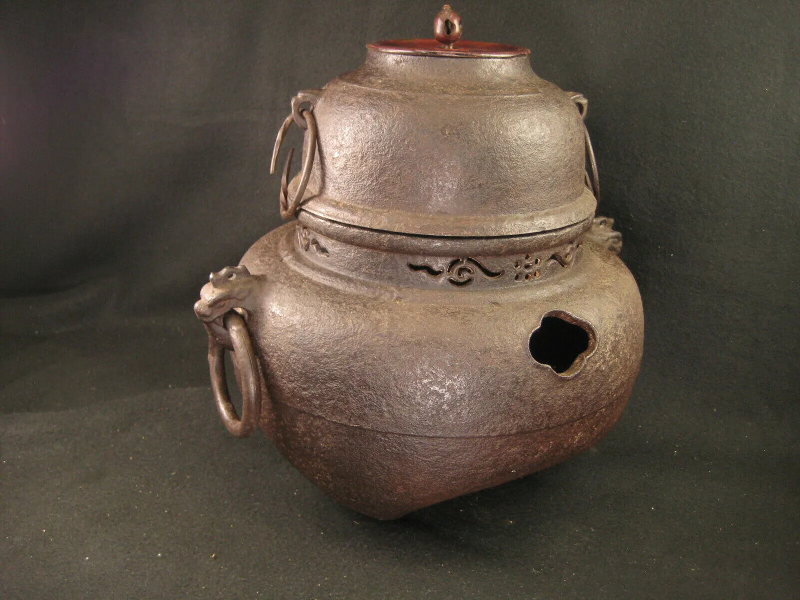 Antique Japanese c.1960's Cast Iron Tea Ceremony Furogama Hibachi Kettle