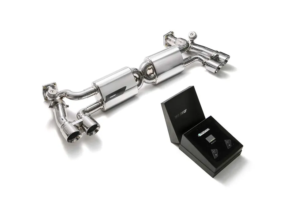 ARMYTRIX Stainless Steel Valvetronic Exhaust System Quad Chrome Silver Tips Porsche 991.2 Turbo