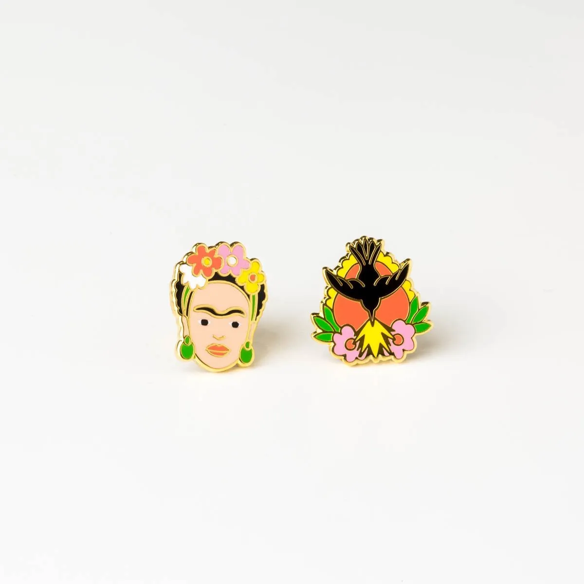 Asymmetrical Cloisonné Stud Earrings - Frida Kahlo