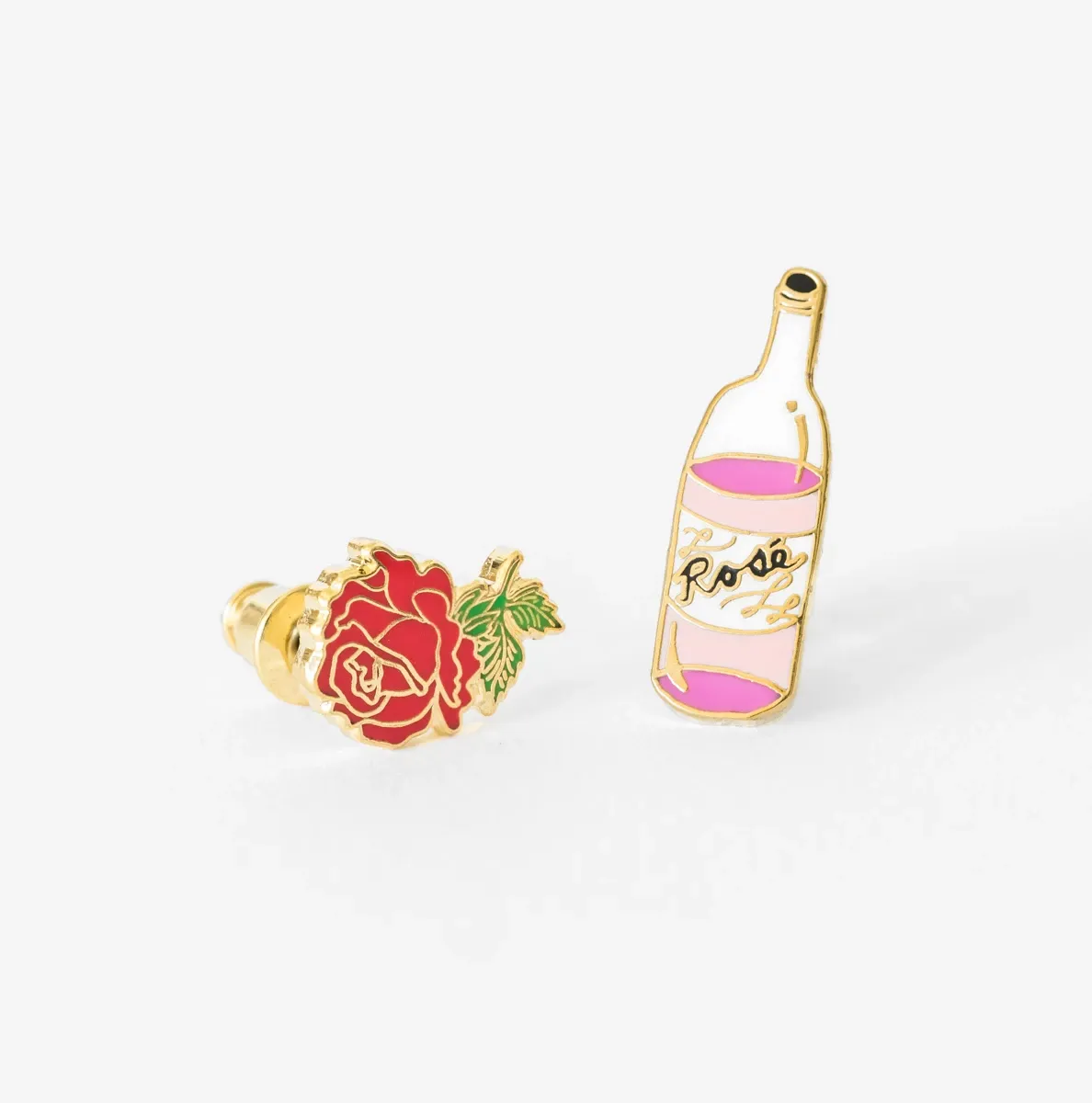 Asymmetrical Cloisonné Stud Earrings - Rosé/Rose