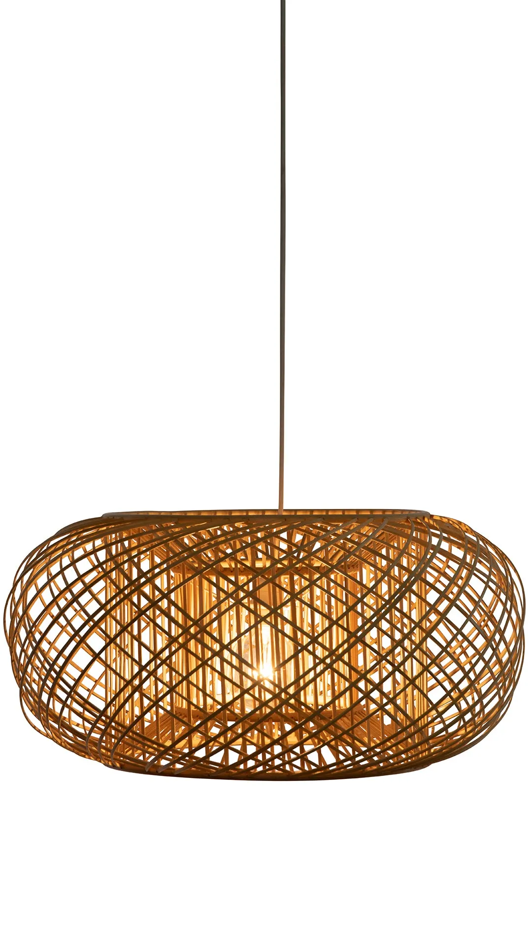 Bamboo Crisscross Pendant Lamp, Rustic Brown