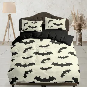 Bat pattern halloween full size bedding & pillowcase, cream white duvet cover set dorm bedding, nursery toddler bedding, halloween gift