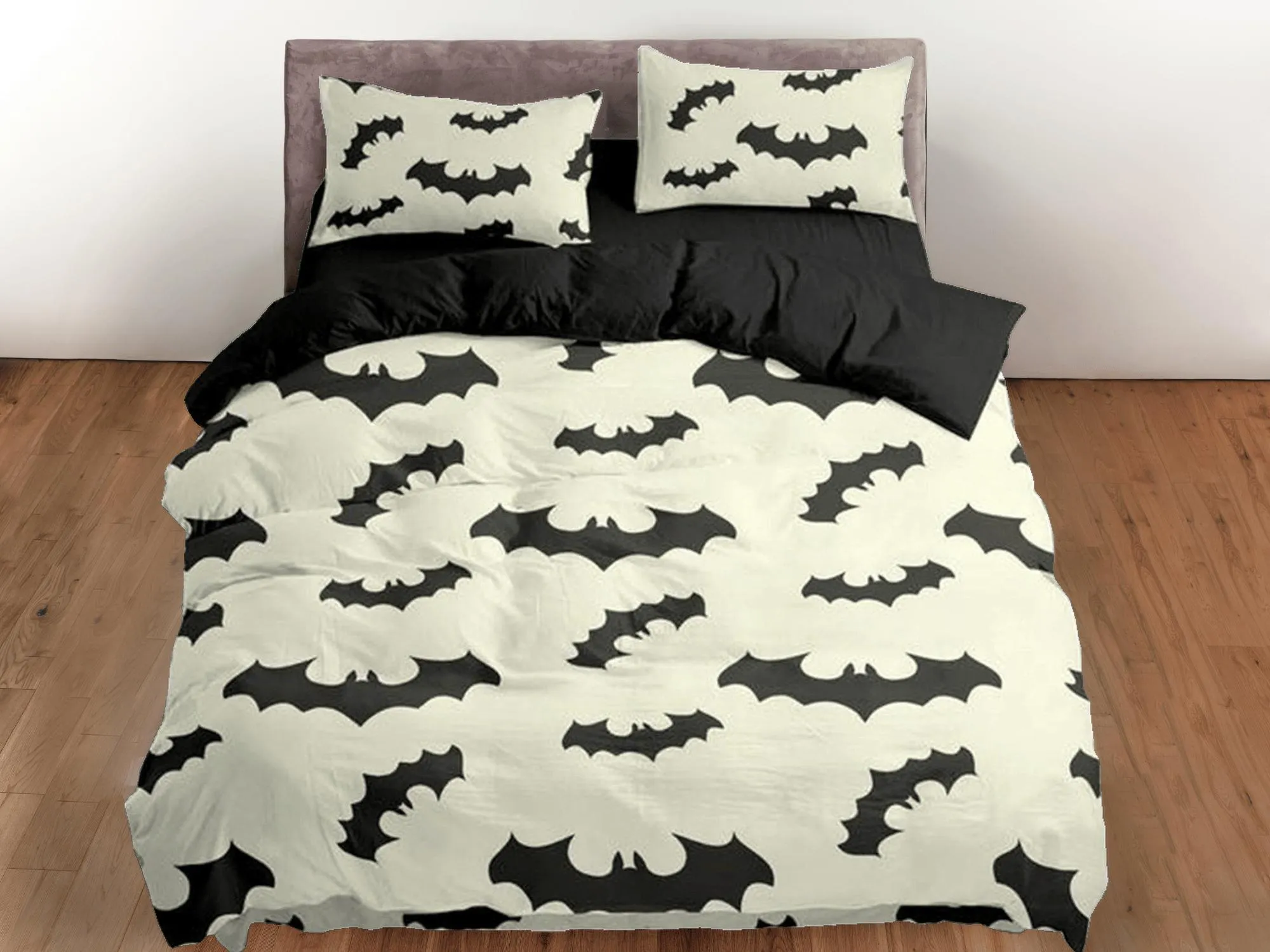 Bat pattern halloween full size bedding & pillowcase, cream white duvet cover set dorm bedding, nursery toddler bedding, halloween gift