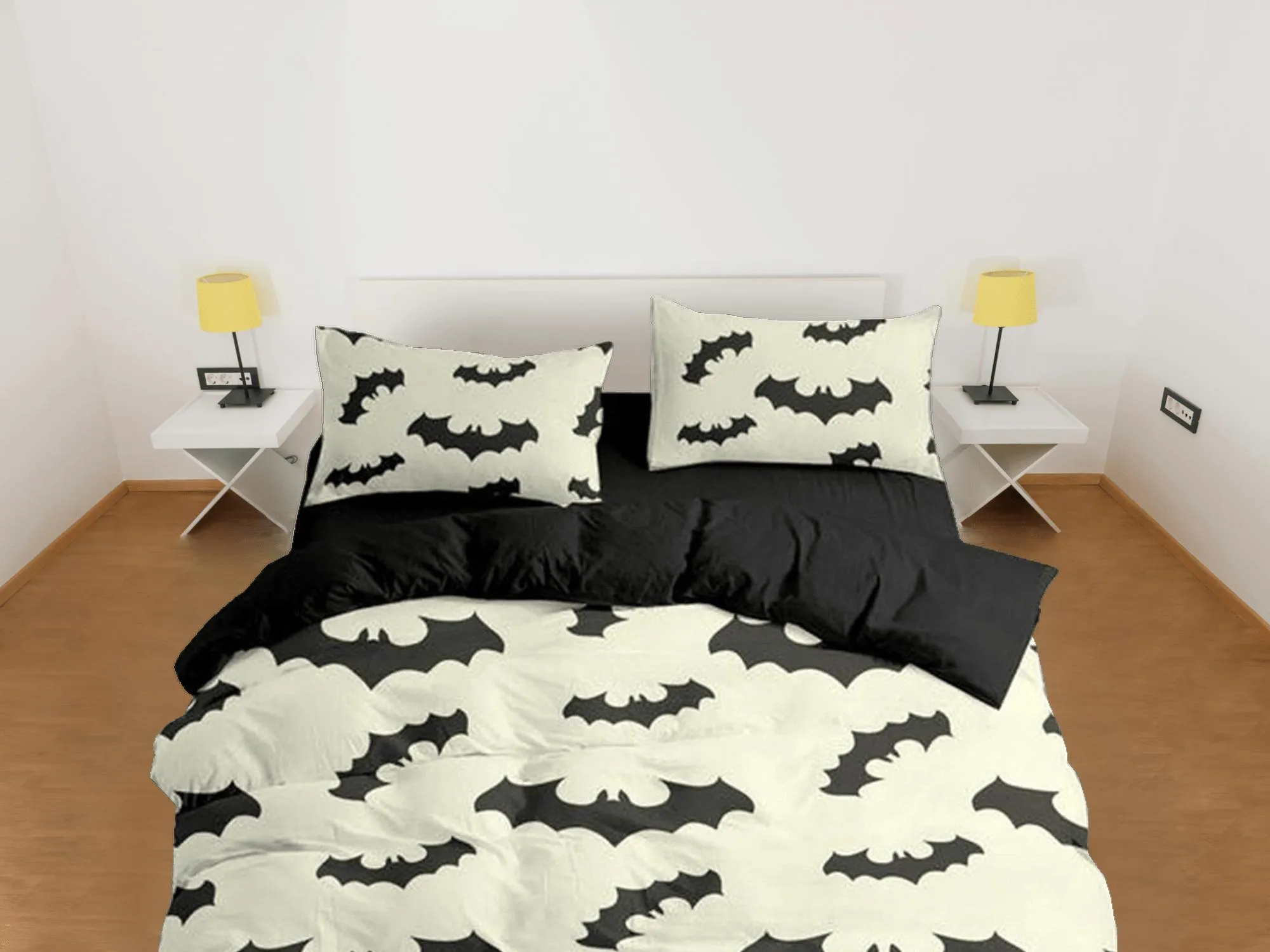 Bat pattern halloween full size bedding & pillowcase, cream white duvet cover set dorm bedding, nursery toddler bedding, halloween gift