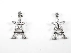 Beautiful Micro Eiffel Tower Design Center Star CZ Brass Stud Earrings