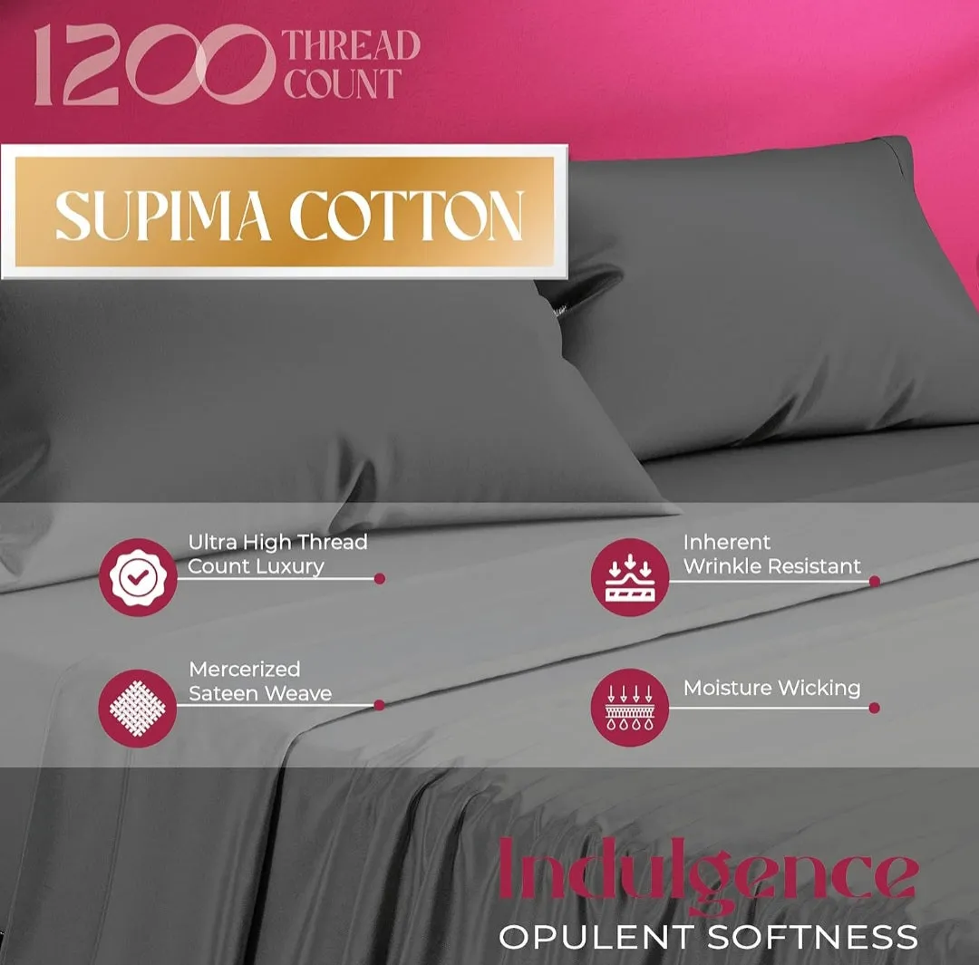 (Bedding) Mayfair Linen 5-Star Hotel Quality 1200 Thread Count 100% Supima Cotton Sheets for Queen Size Bed/4 Pc/Sateen Weave with Elasticized Deep Pocket