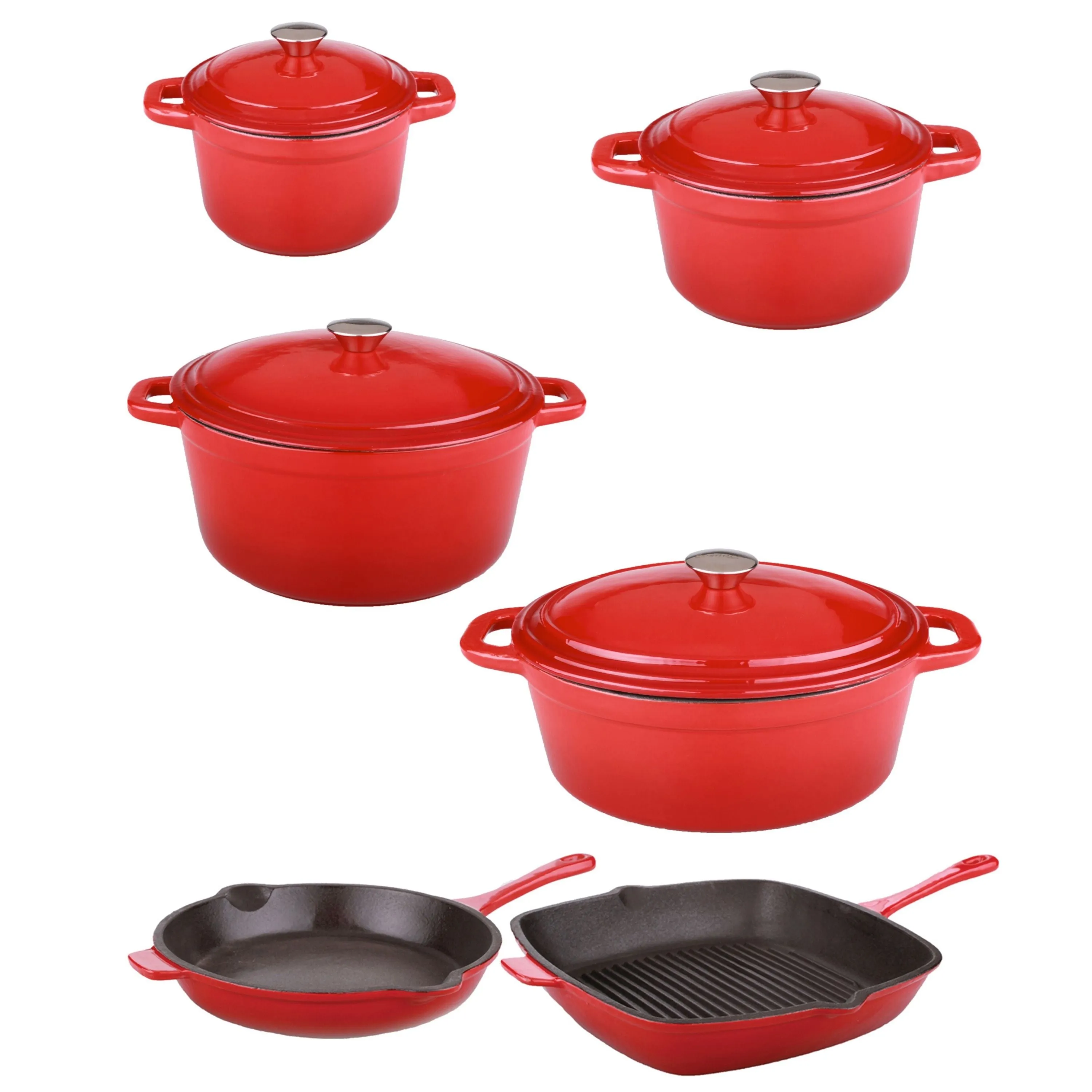 BergHOFF Neo 10pc Cast Iron Cookware Set, Red