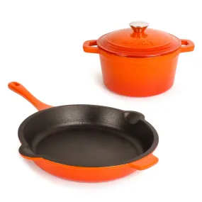 BergHOFF Neo 3pc Cast Iron Cookware Set, Fry Pan & Round Dutch Oven, Orange