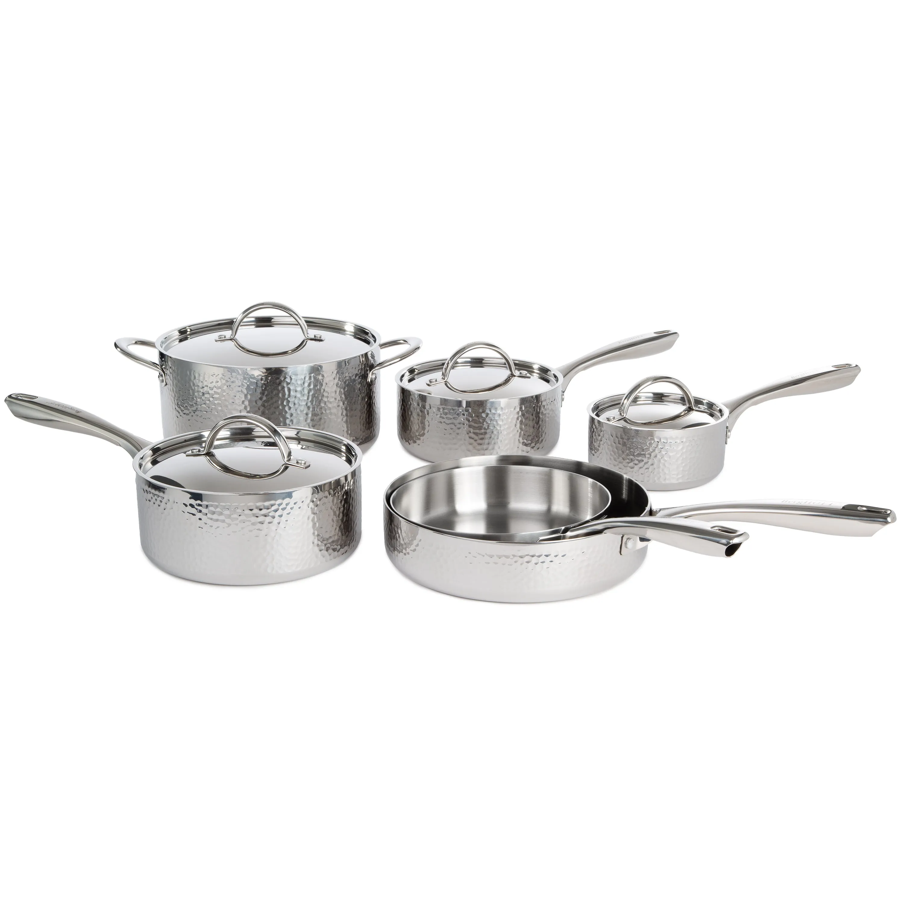 BergHOFF Vintage 10pc Tri-Ply 18/10 Stainless Steel Cookware Set with Lids, Hammered