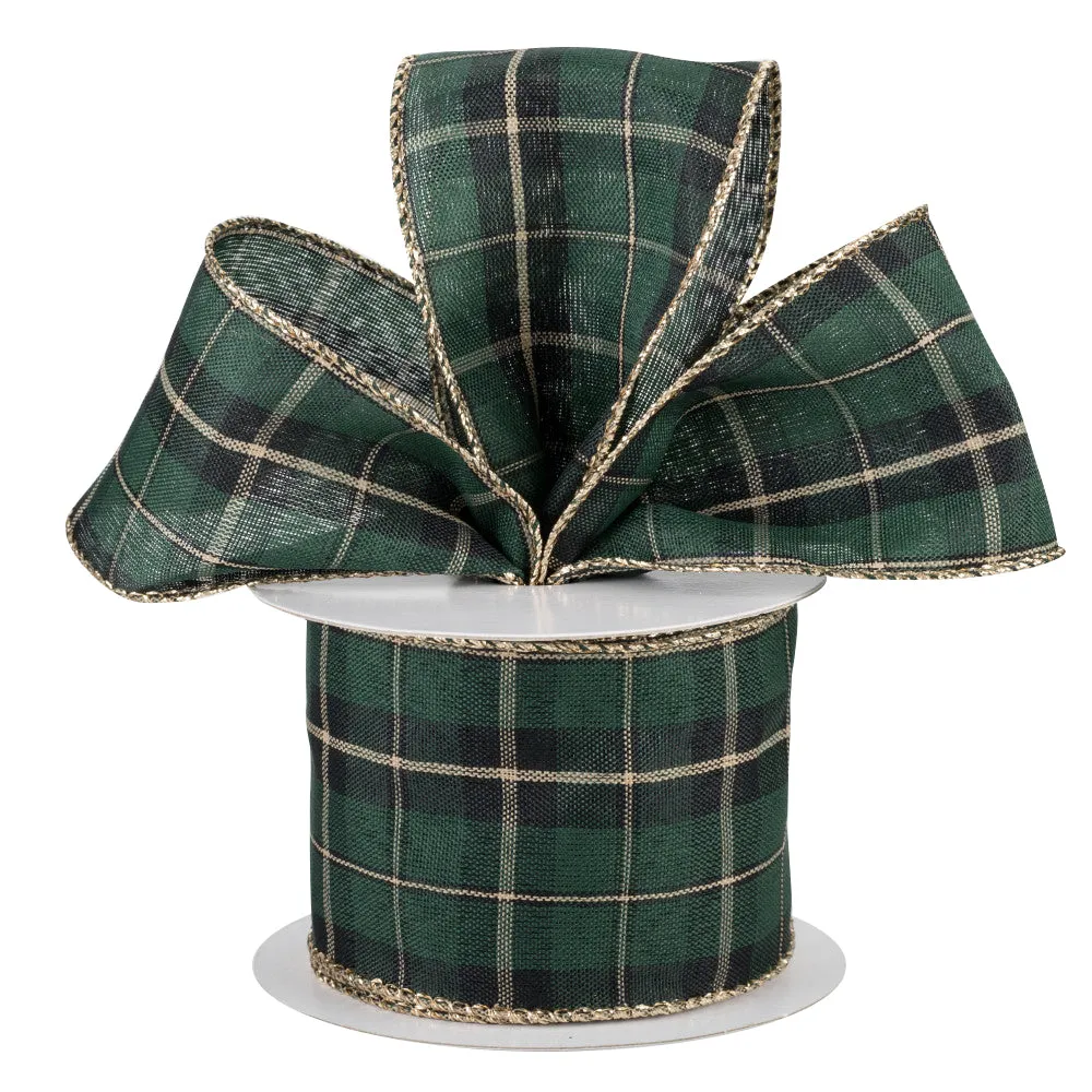 Black & Green Tartan Wired Ribbon - 2 1/2" x 10 Yards