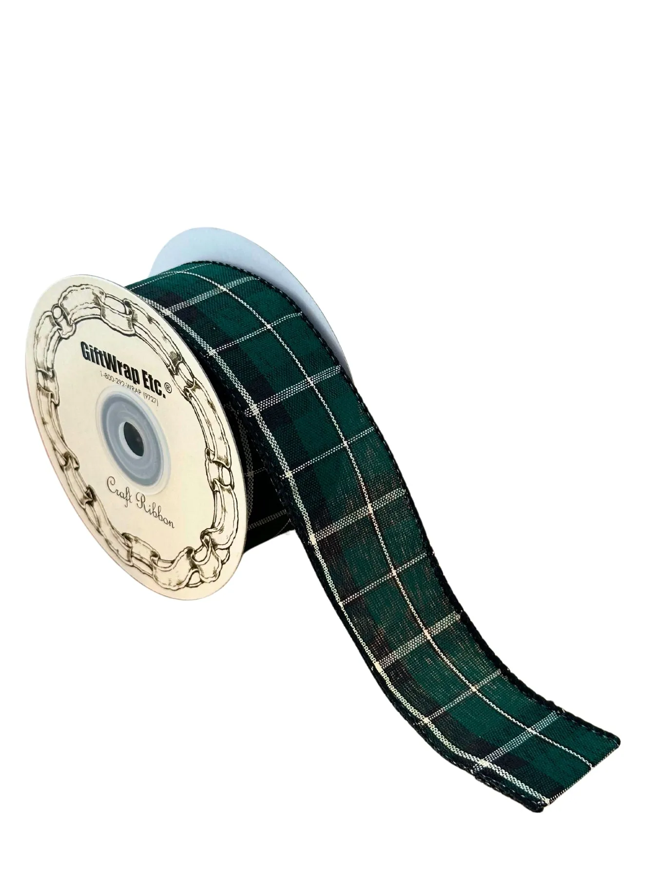 Black and Green Plaid Christmas Ribbon - 1 1/2" x 10 Yards