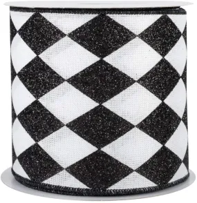 Black White Diamonds Harlequin Ribbon - 4" x 10 Yards