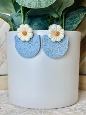 Blue floral Clay Studs