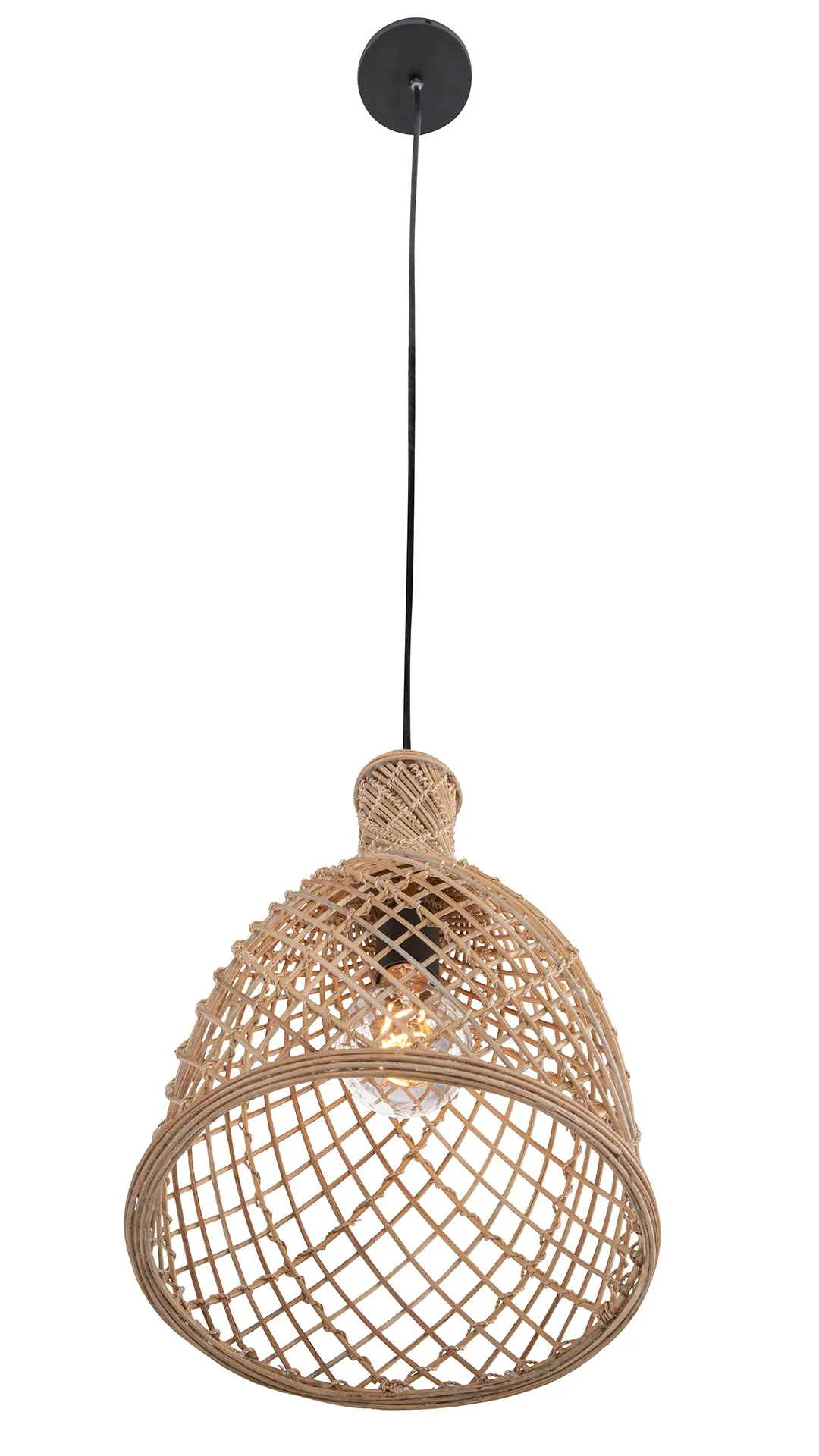 Bottle Cane Rib Open Weave Pendant Lamp, Natural