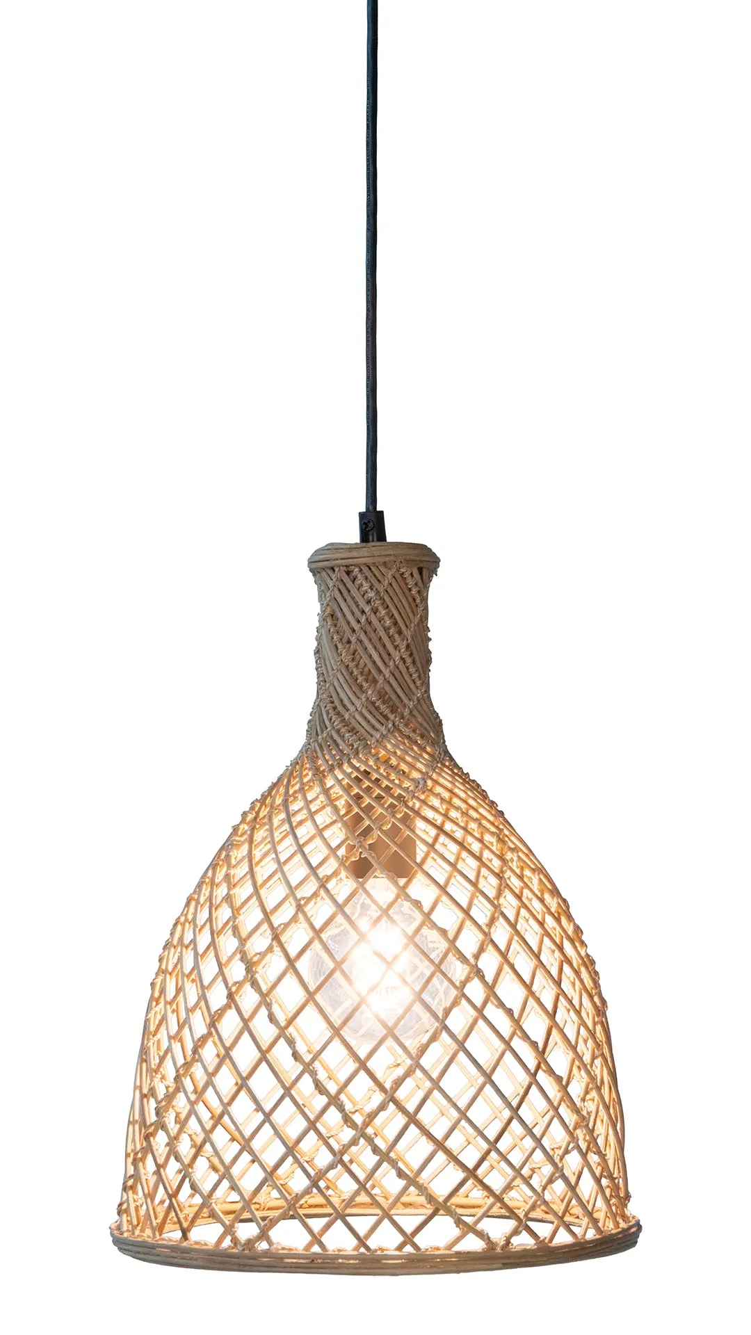 Bottle Cane Rib Open Weave Pendant Lamp, Natural