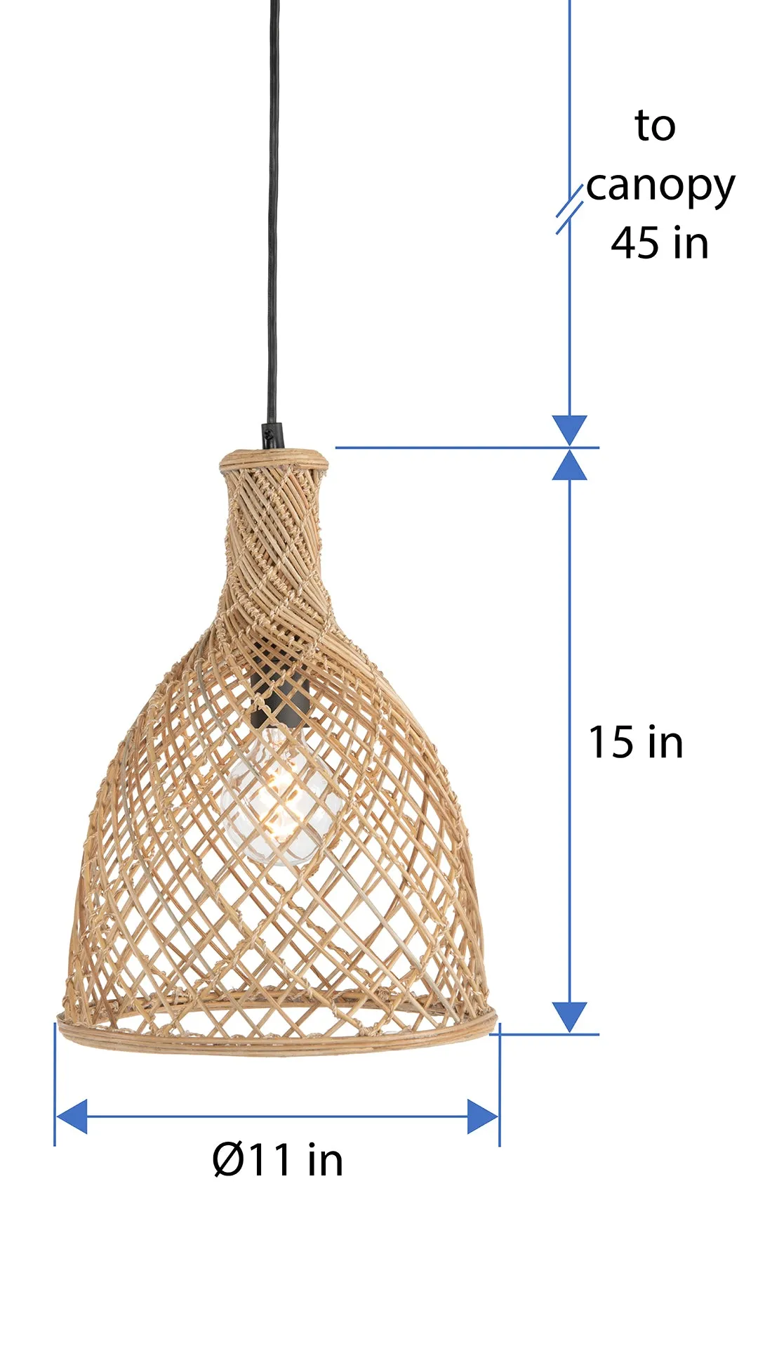 Bottle Cane Rib Open Weave Pendant Lamp, Natural