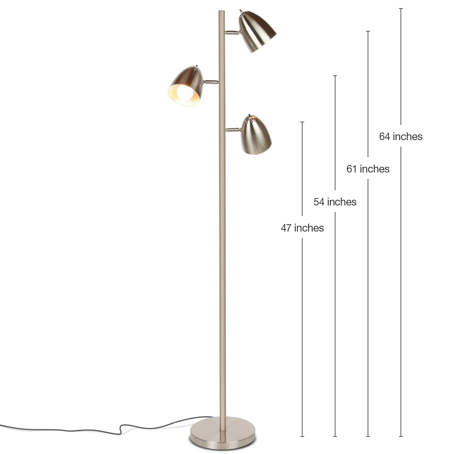 Brightech Jacob 3 Light Tree Floor Lamp Pole with LED Lights, Nickel (Used)