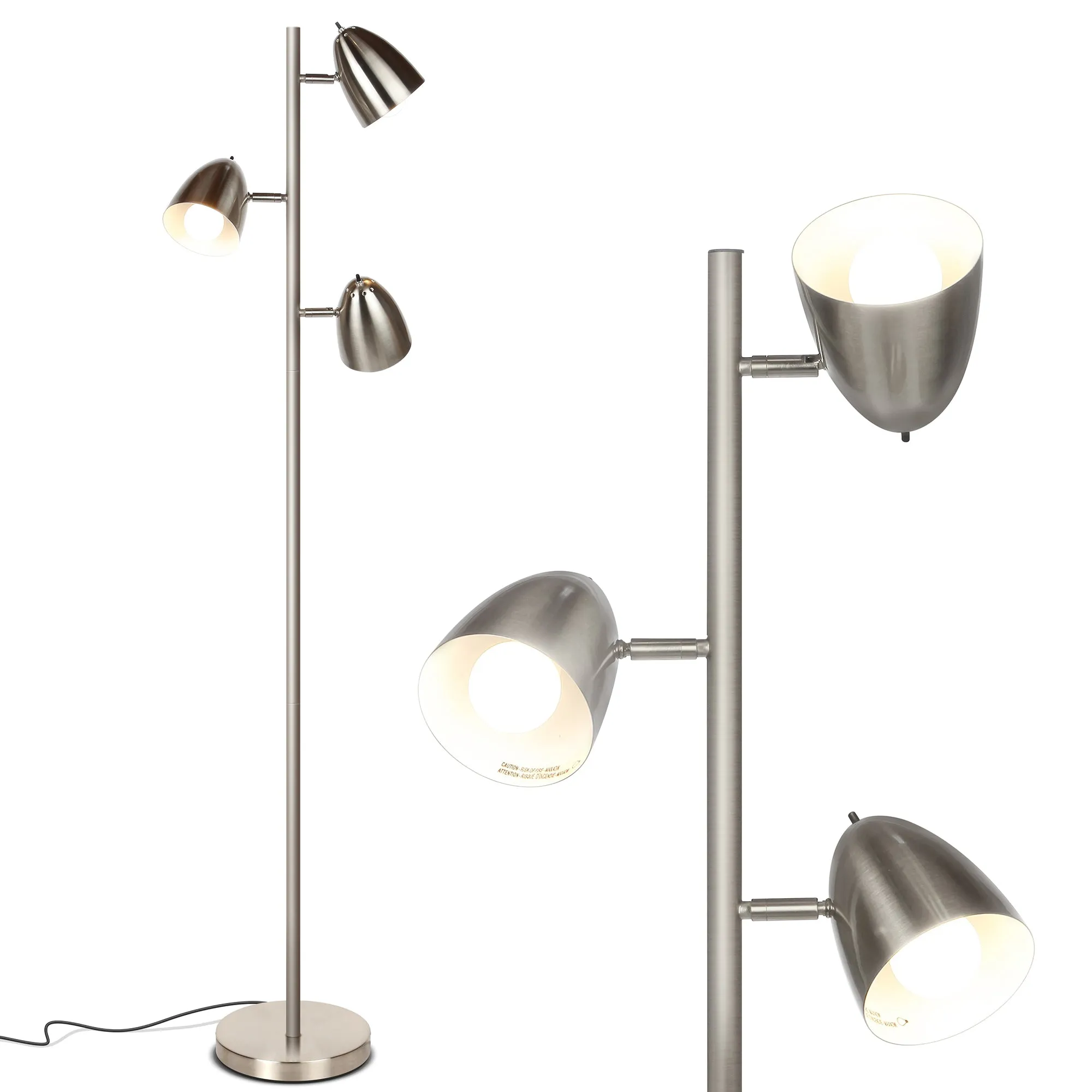 Brightech Jacob 3 Light Tree Floor Lamp Pole with LED Lights, Nickel (Used)