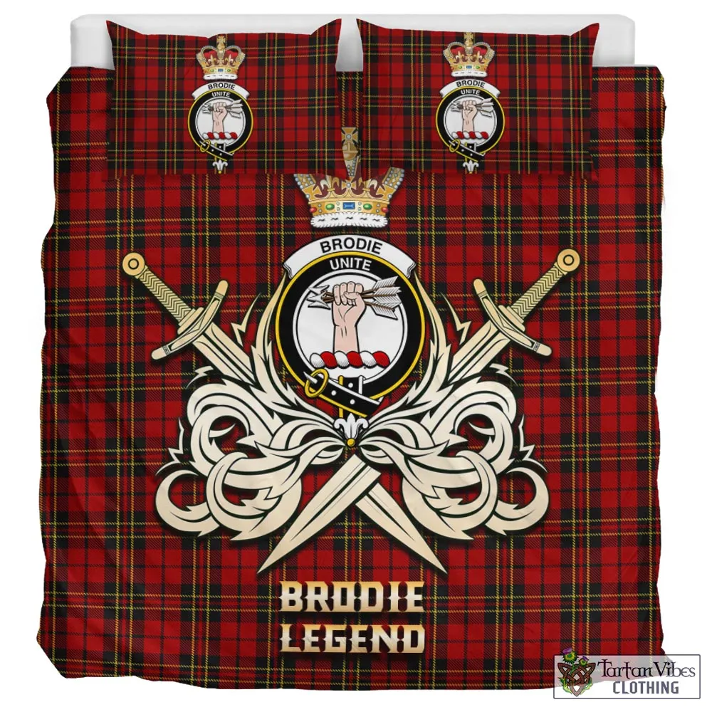 Brodie Tartan Bedding Set with Clan Crest and the Golden Sword of Courageous Legacy