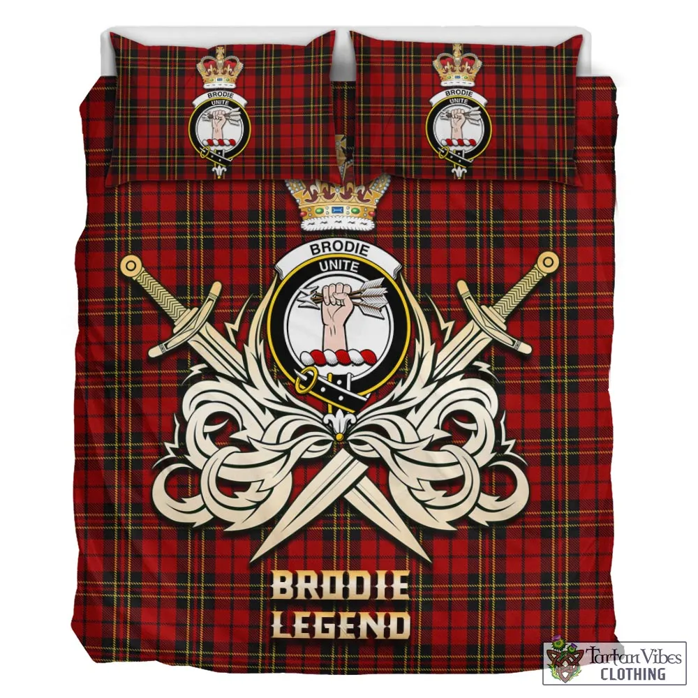 Brodie Tartan Bedding Set with Clan Crest and the Golden Sword of Courageous Legacy