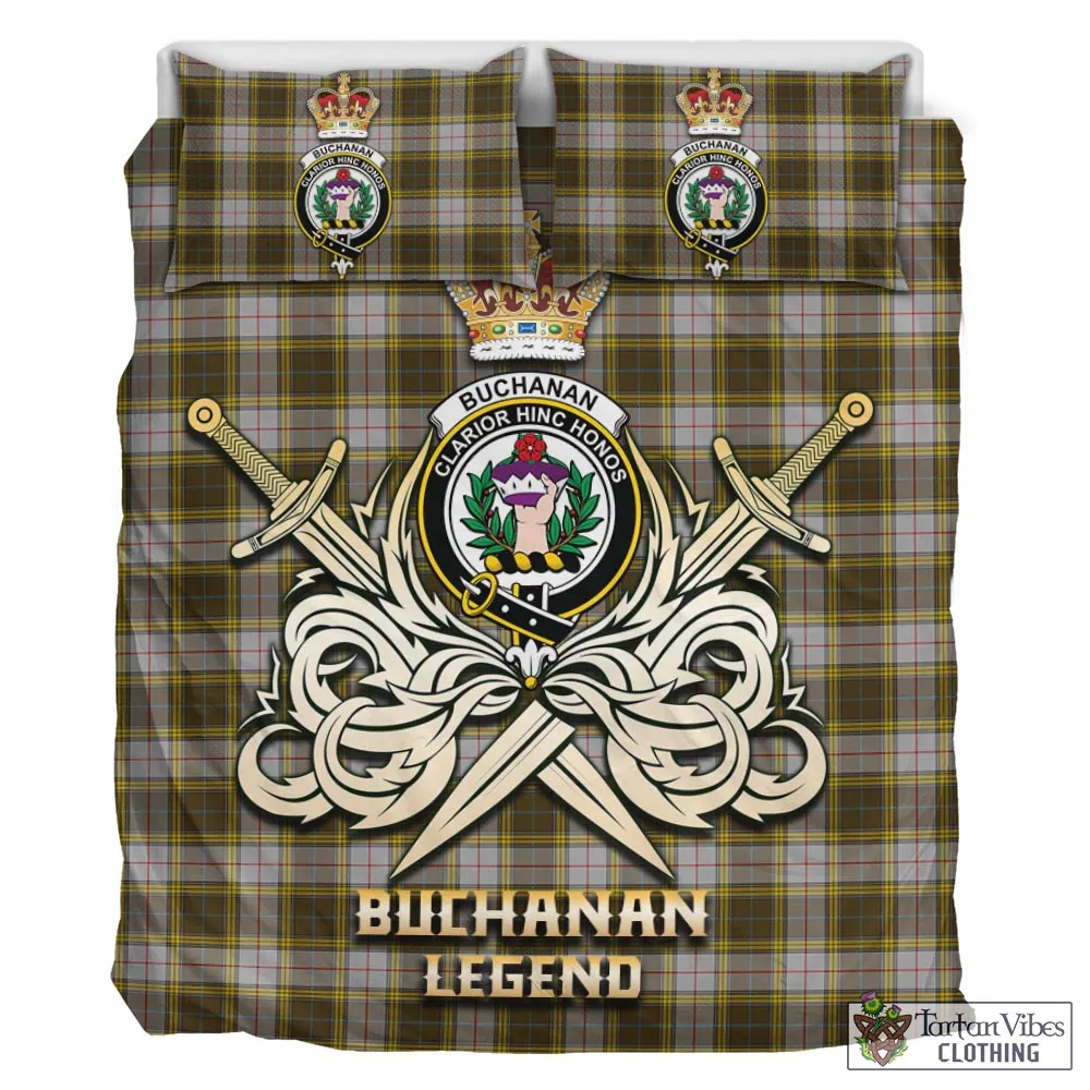 Buchanan Dress Tartan Bedding Set with Clan Crest and the Golden Sword of Courageous Legacy