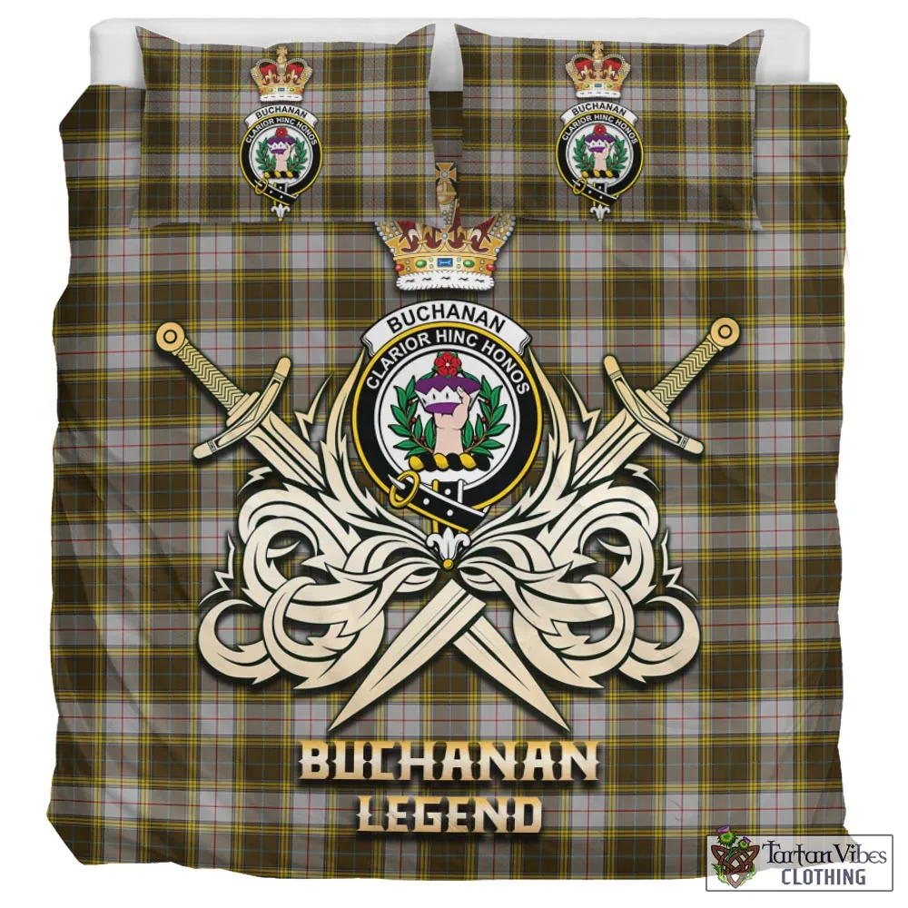 Buchanan Dress Tartan Bedding Set with Clan Crest and the Golden Sword of Courageous Legacy