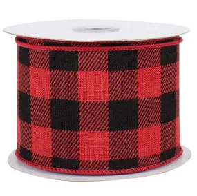 Buffalo Plaid Wired Ribbon Decoration - 2 1/2" x 10 Yards, Red & Black