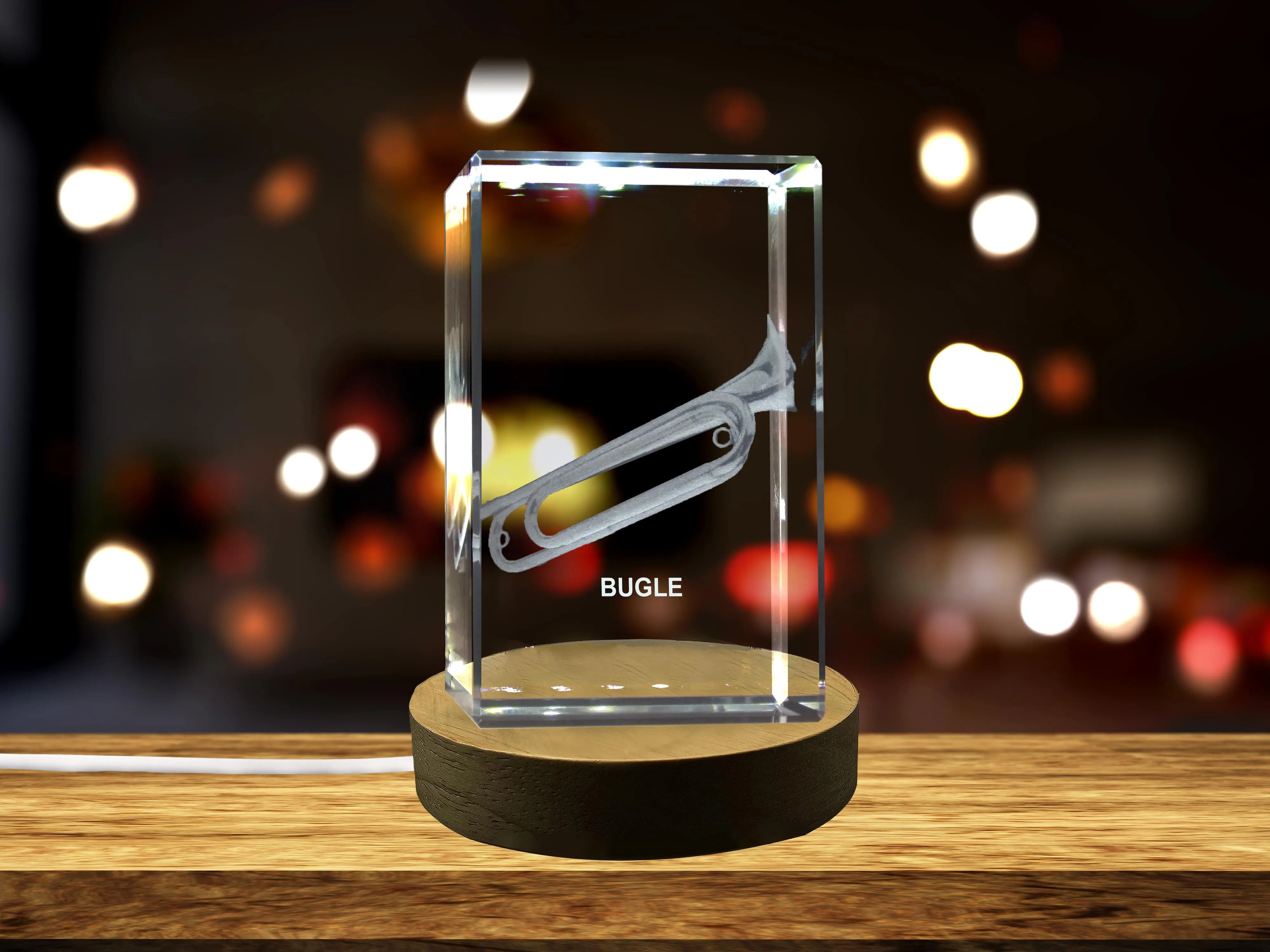 Bugle 3D Engraved Crystal | Music 3D Engraved Crystal Keepsake