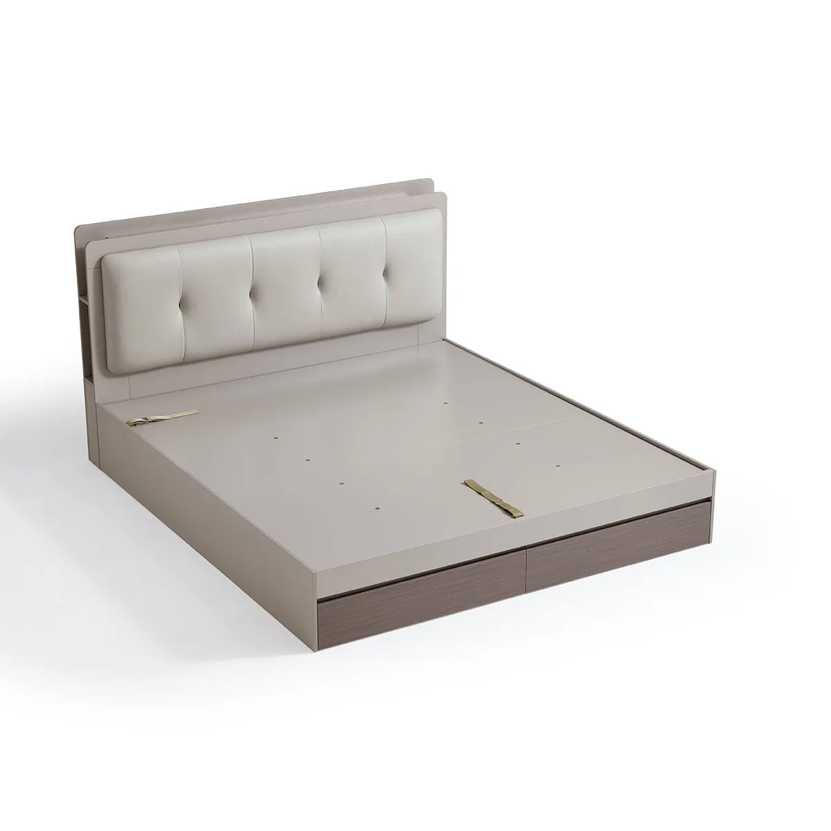 Cappuccino Taupe Platform Bed with Bedside Table & Mattress Set