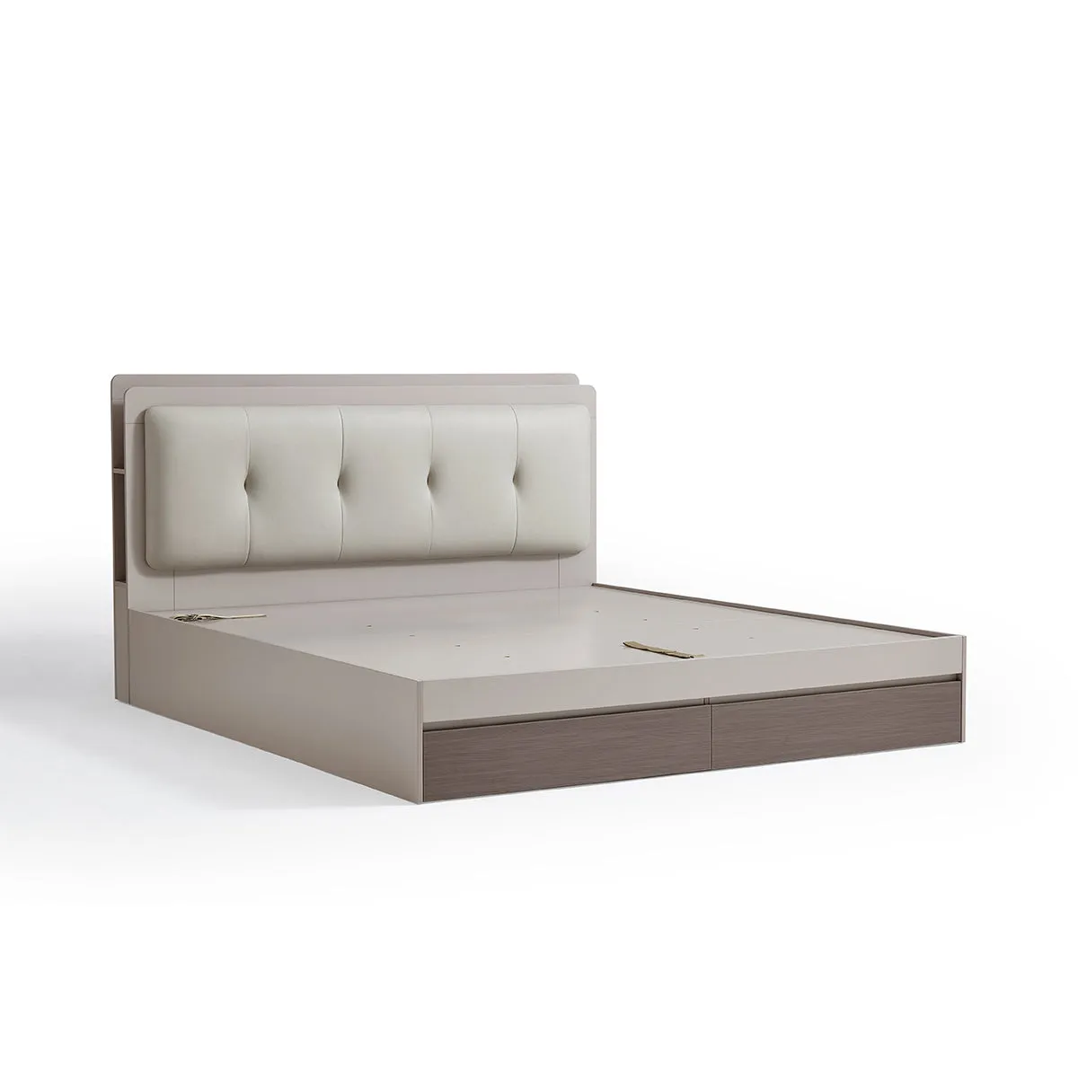 Cappuccino Taupe Platform Bed with Bedside Table & Mattress Set