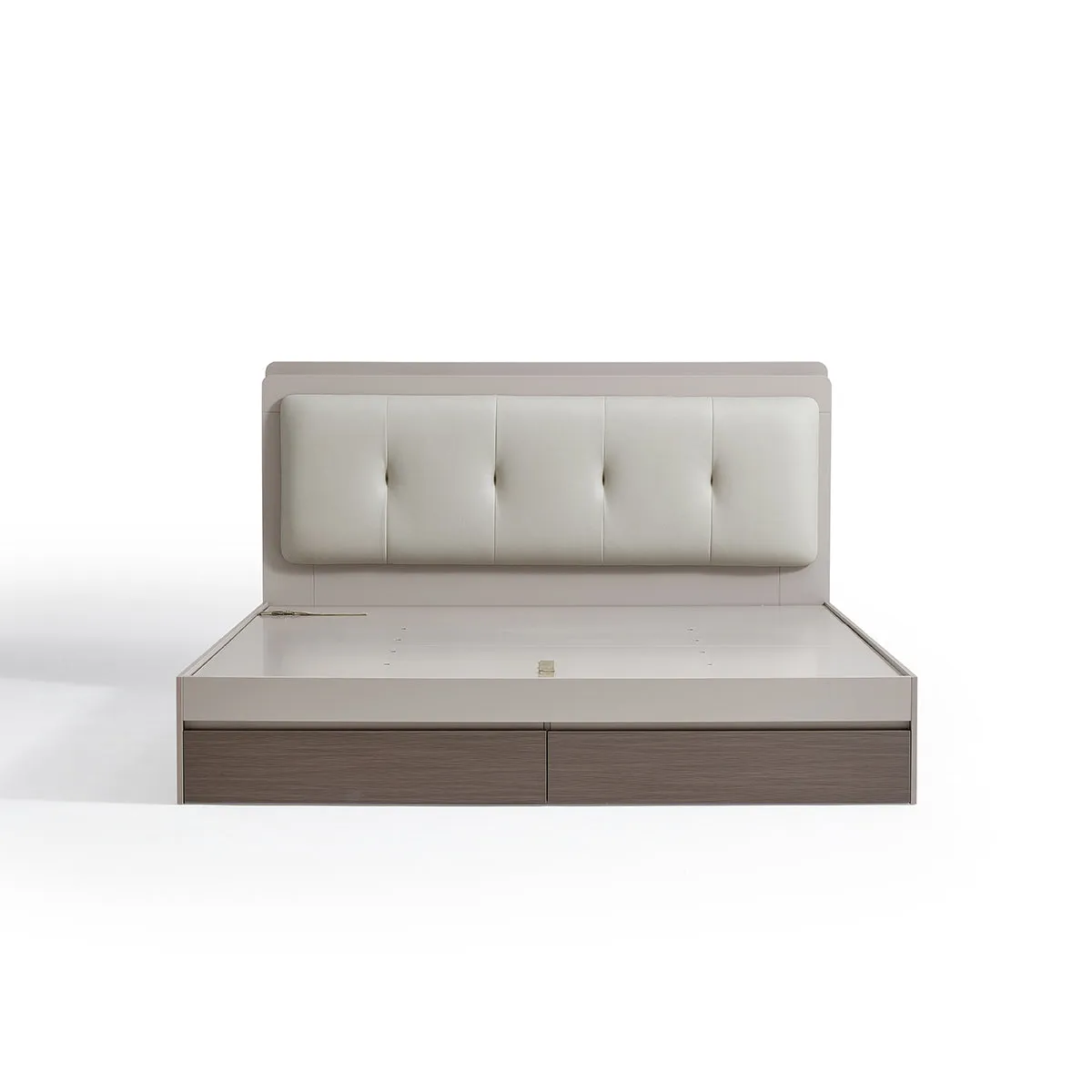 Cappuccino Taupe Platform Bed with Bedside Table & Mattress Set