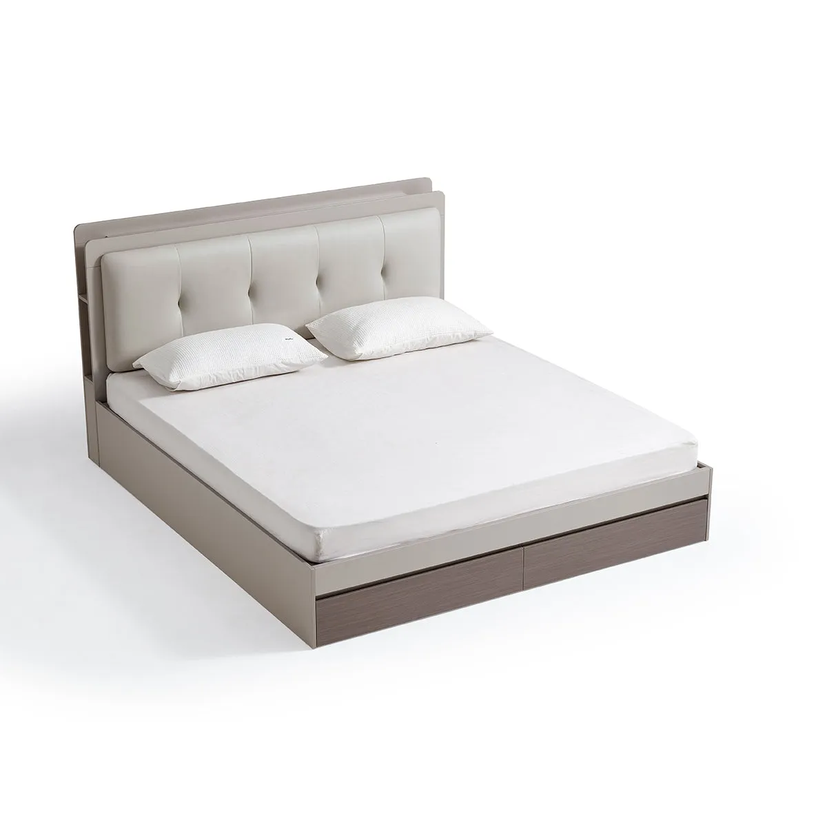 Cappuccino Taupe Platform Bed with Bedside Table & Mattress Set