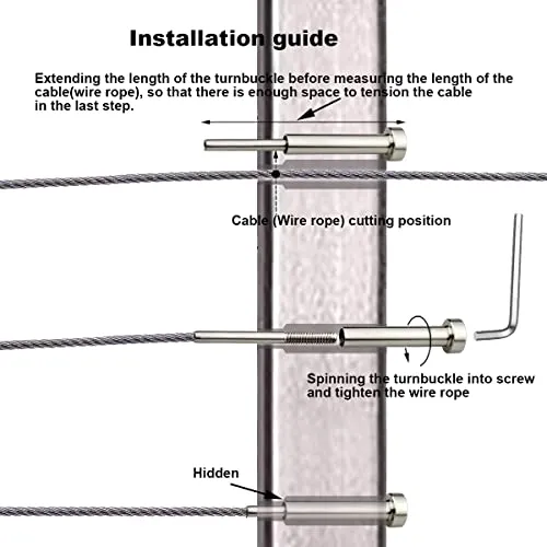Challcrea Metal Turnbuckles, Wire Rope Fittings of Metal, Cable Railing Kit/Hardware for Wood & Metal Post for Stair Deck Railing System Fits 1/8 Stainless Steel Cable, 20 Pcs, Invisible