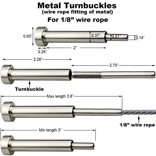 Challcrea Metal Turnbuckles, Wire Rope Fittings of Metal, Cable Railing Kit/Hardware for Wood & Metal Post for Stair Deck Railing System Fits 1/8 Stainless Steel Cable, 20 Pcs, Invisible