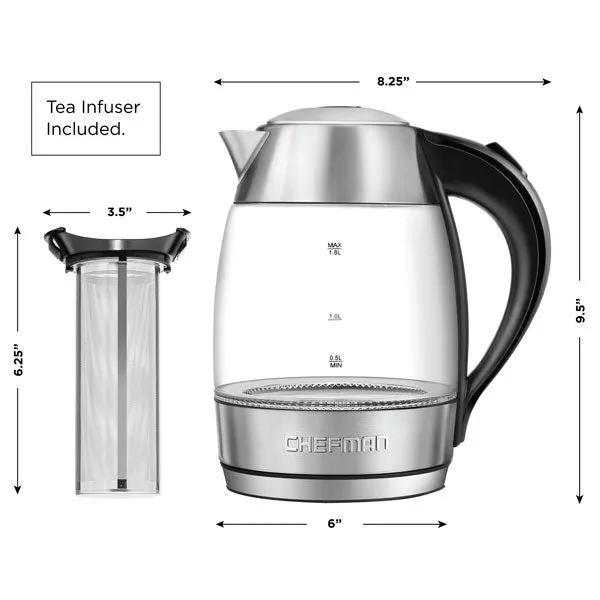 Chefman Electric Glass Kettle, Fast Boiling Water Heater